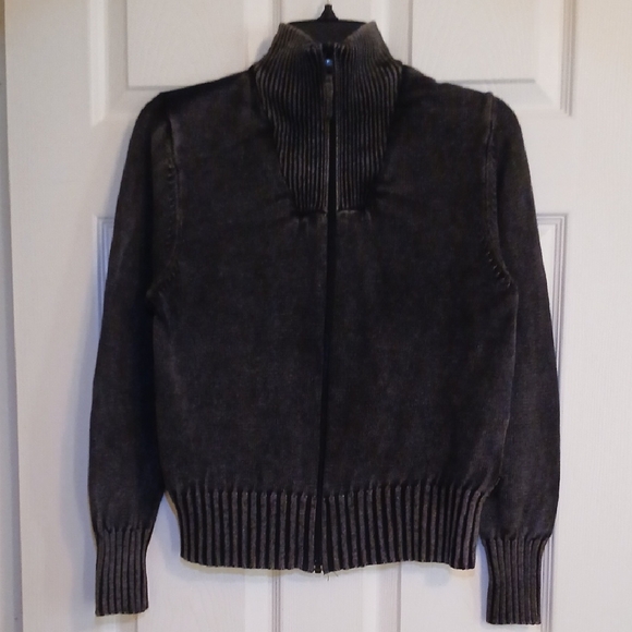 Woolrich Sweaters - Woolrich Full-Zip Ribbed Knit Sweater - Black Acid Wash